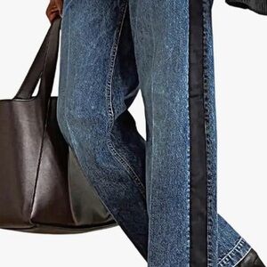 Huang's Women's High-Rise Wide Leg Jeans with Side Stripe